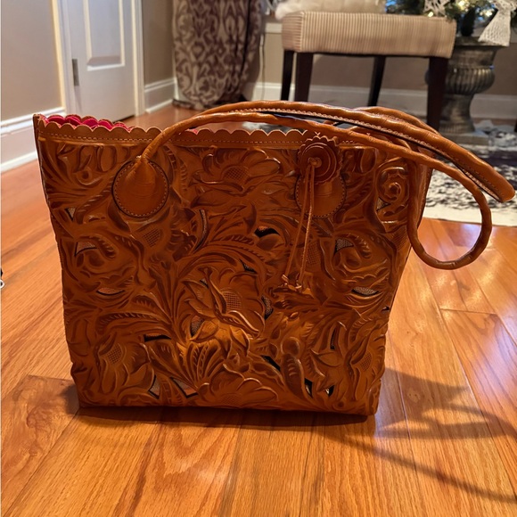 Patricia Nash Brown Die Cut Leather Tote - Perfect Condition! - Picture 1 of 4